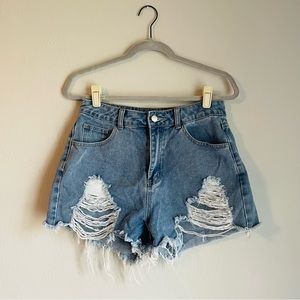 Distressed High Waisted Denim Shorts